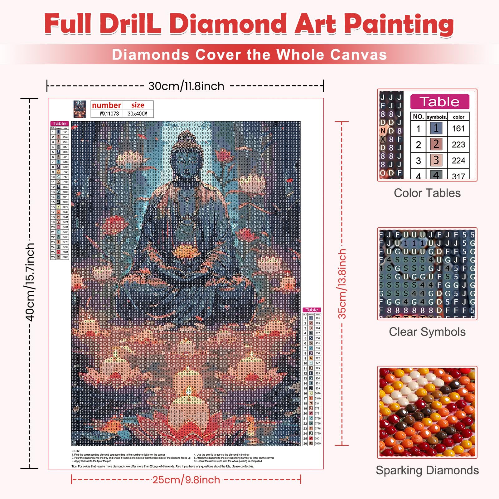 MOGTAA Buddha Diamond Art Painting Kits for Adults Flowers DIY 5D Diamond Painting Kits for Beginners Full Drill Diamond Dots Crystal Craft Kits for Home Decor Gifts 30x40 cm - Image 2