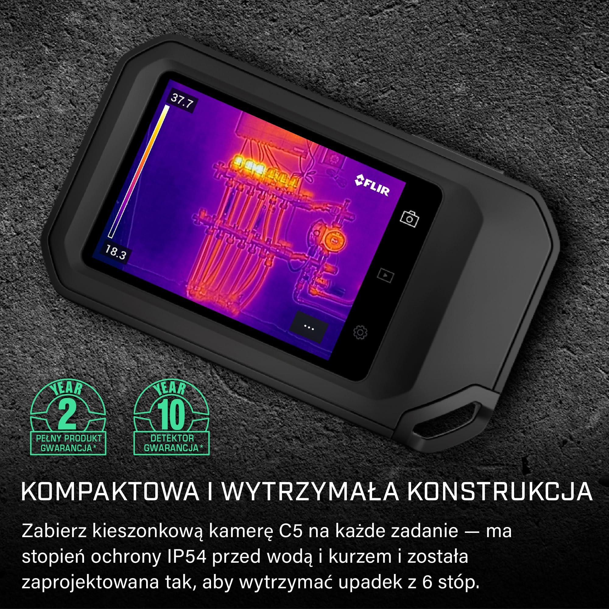 FLIR C5 Kompaktowa Kamera Termowizyjna Z Wi-Fi: Kamera Termowizyjna O Wysokiej RozdzielczośCi Do Inspekcji, Zastosowań Elektrycznych/Mechanicznych, Budowlanych i HVAC