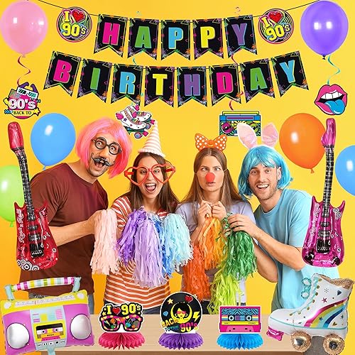 Miniatura 6 de Holkcog Decoraciones de fiesta de los años 90, suministros de decoración de fiesta de cumpleaños temática de los años 90, suministros de fiesta de