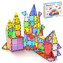 PicassoTiles 60 Piece Set 60pcs Magnet Building Tiles Clear Magnetic 3D Blocks Construction Playboards - Creativity beyond Imagination, Inspirational, Recreational, Educational, Conventional