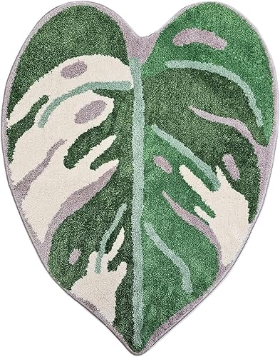 AKUJI Monstera abigarrada de 33.5 x 26 pulgadas, antideslizante, absorbente, con hojas copetudas, alfombras para baño, habitación de bebé o niños,