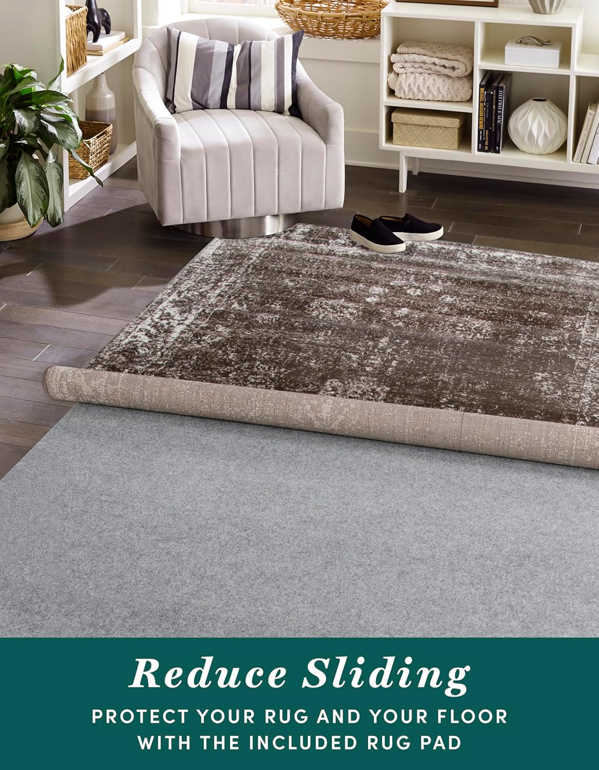 Unique Loom Sofia Collection Area Rug & Pad - Casino Bundle (5' 3" x 8' Rectangle Brown/Ivory)