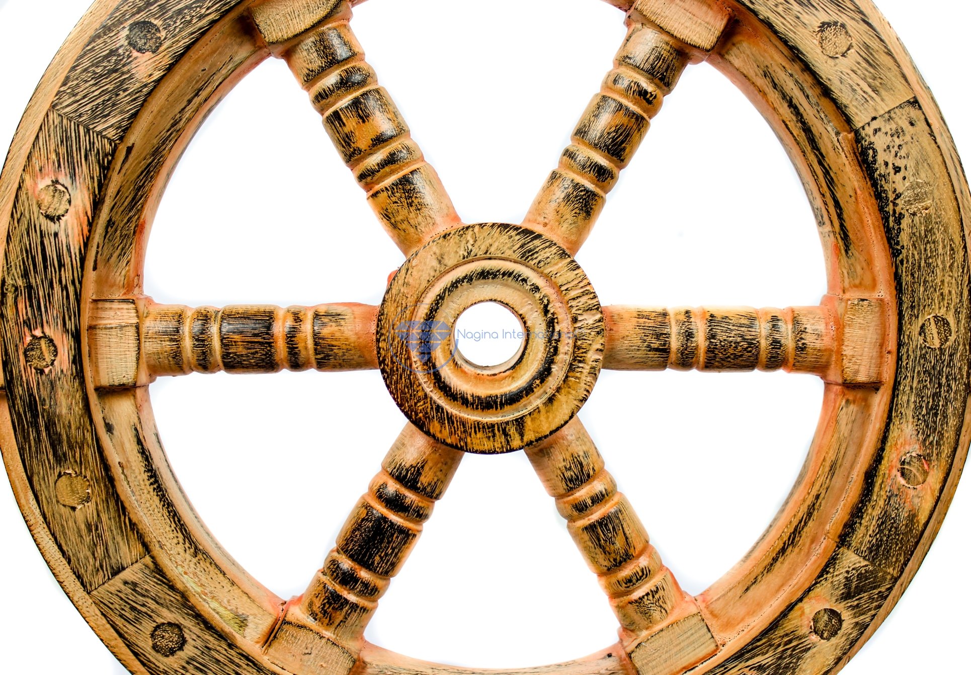 Nagina International Roue De Bateau Nautique Avec Horloge – Bois De Sheesham Et Laiton – 76 Cm – Décoration Murale Capitaine