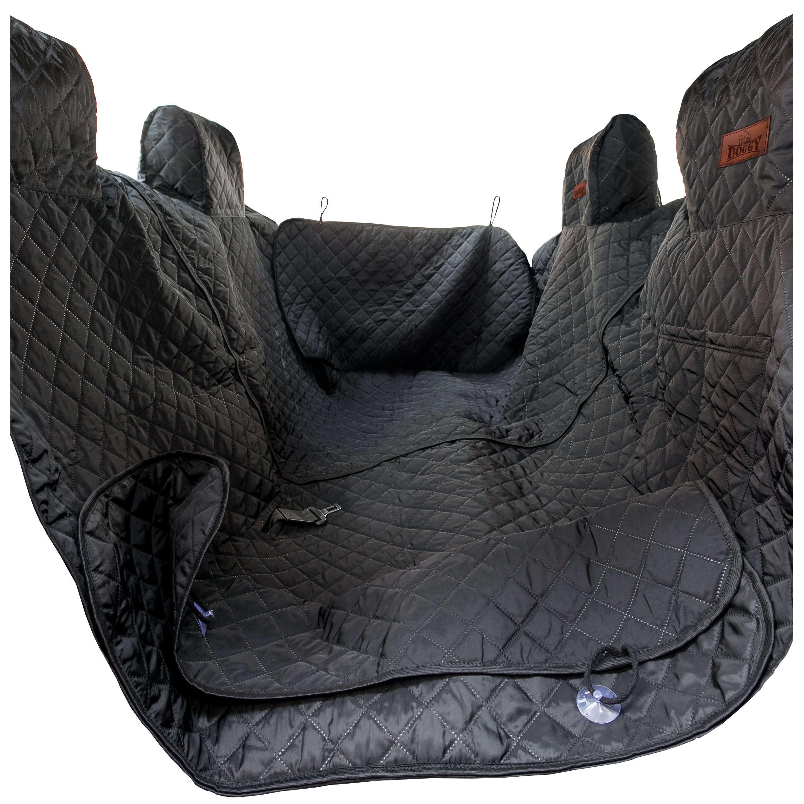 Cubierta para coche para tumbonas de coche, para perros, con cierre de velcro y laterales, 220 cm, color negro