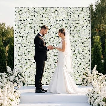 Artificial Flower Wall Backdrop 12-Pack 16* 24 White Rose Artificial Floral Panels Spring Wedding Home Valentine's Day Photography Event Party Decoration