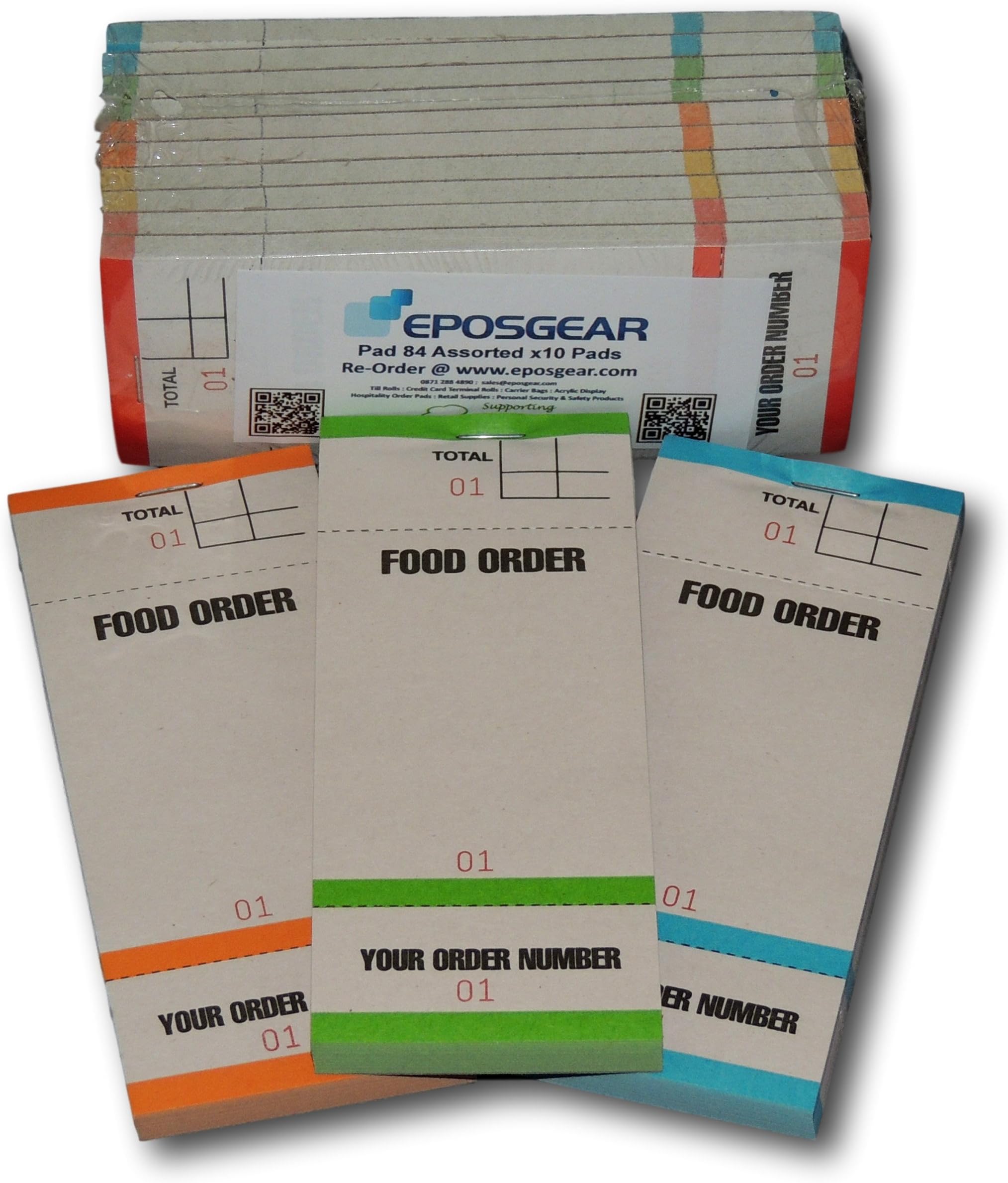 Single Copy Tear-Off Slip Coloured Restaurant Cafe Takeaway Pub Food Waiter Waitress Numbered Order Pads - 63mm x 152mm (10)