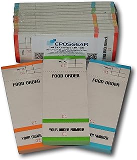 EPOSGEAR Single Copy Tear-Off Slip Coloured Restaurant Cafe Takeaway Pub Food Waiter Waitress Numbered Order Pads - 63mm x 152mm (10)