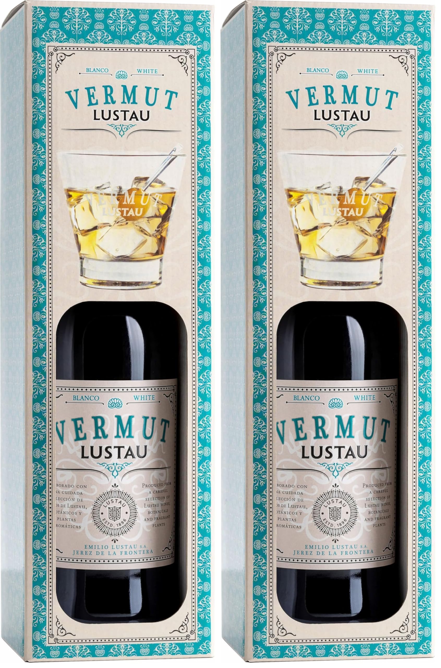 Lustau Vermut White 15% vol. - Geschenkpackung mit Glas - weißer Wermut (1 x 0.75 l) (Packung mit 2)