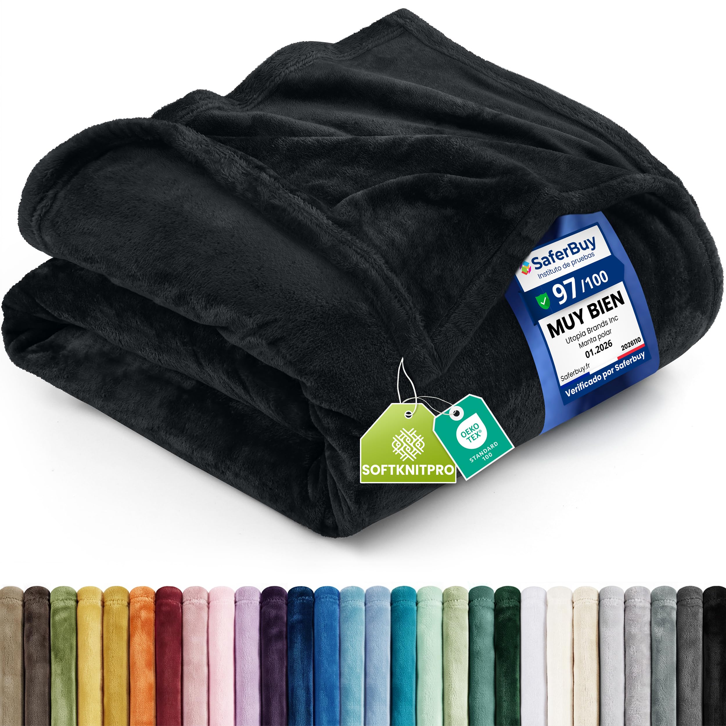 Utopia Bedding Manta Franela Polar, Manta para Sofá - (Negro, 127x152 cm)