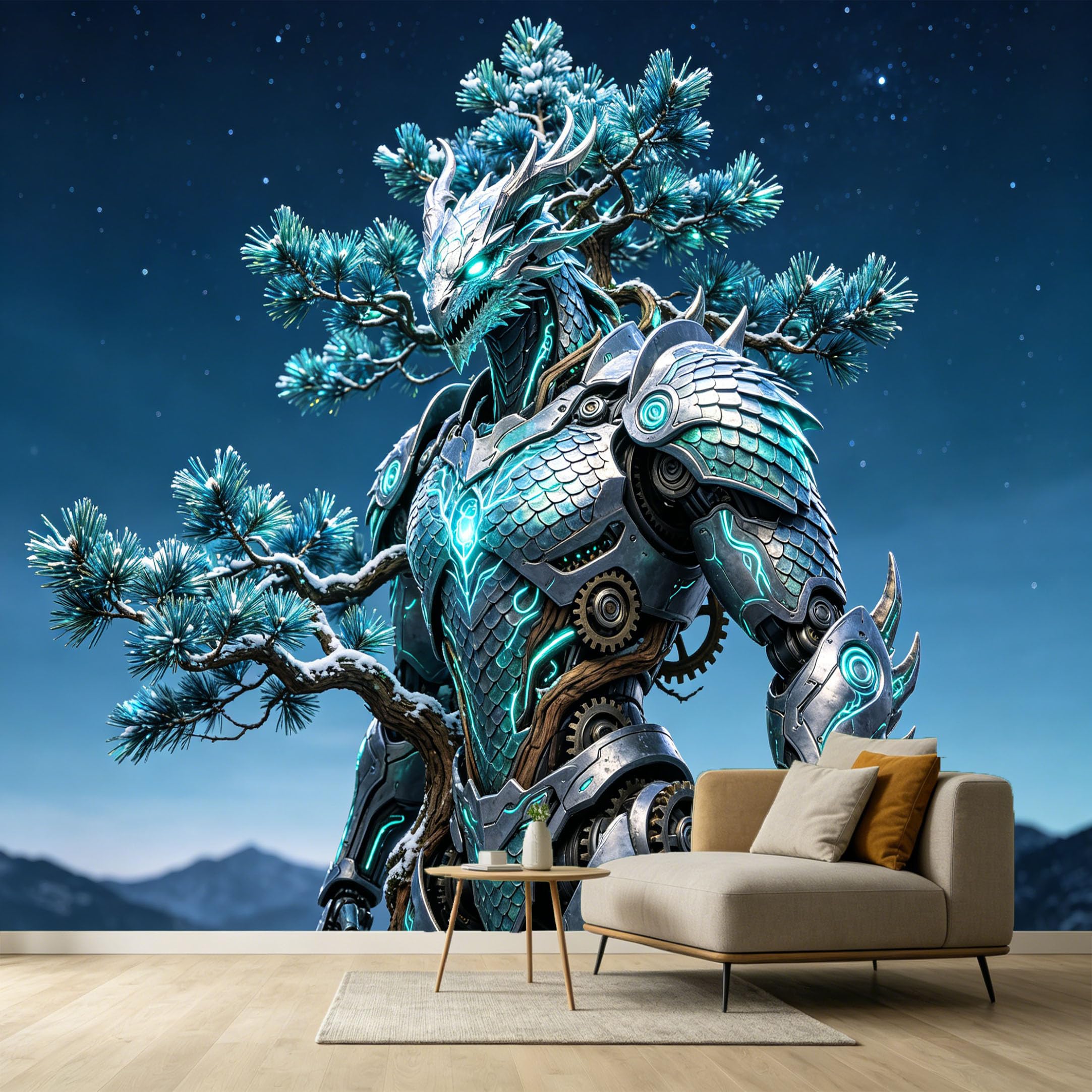 Custom Size Wall Murals Mecha Dragon Pine Tree Modern Industrial 3D Trompe L'Oeil SelfAdhesive Wall Fabric Removable Large Wallpaper for Photo Living Room