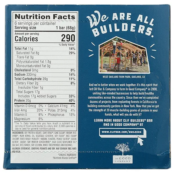 Clif, Builders Chocolate Peanut Butter Bar 6 Count, 2.4 Ounce 2