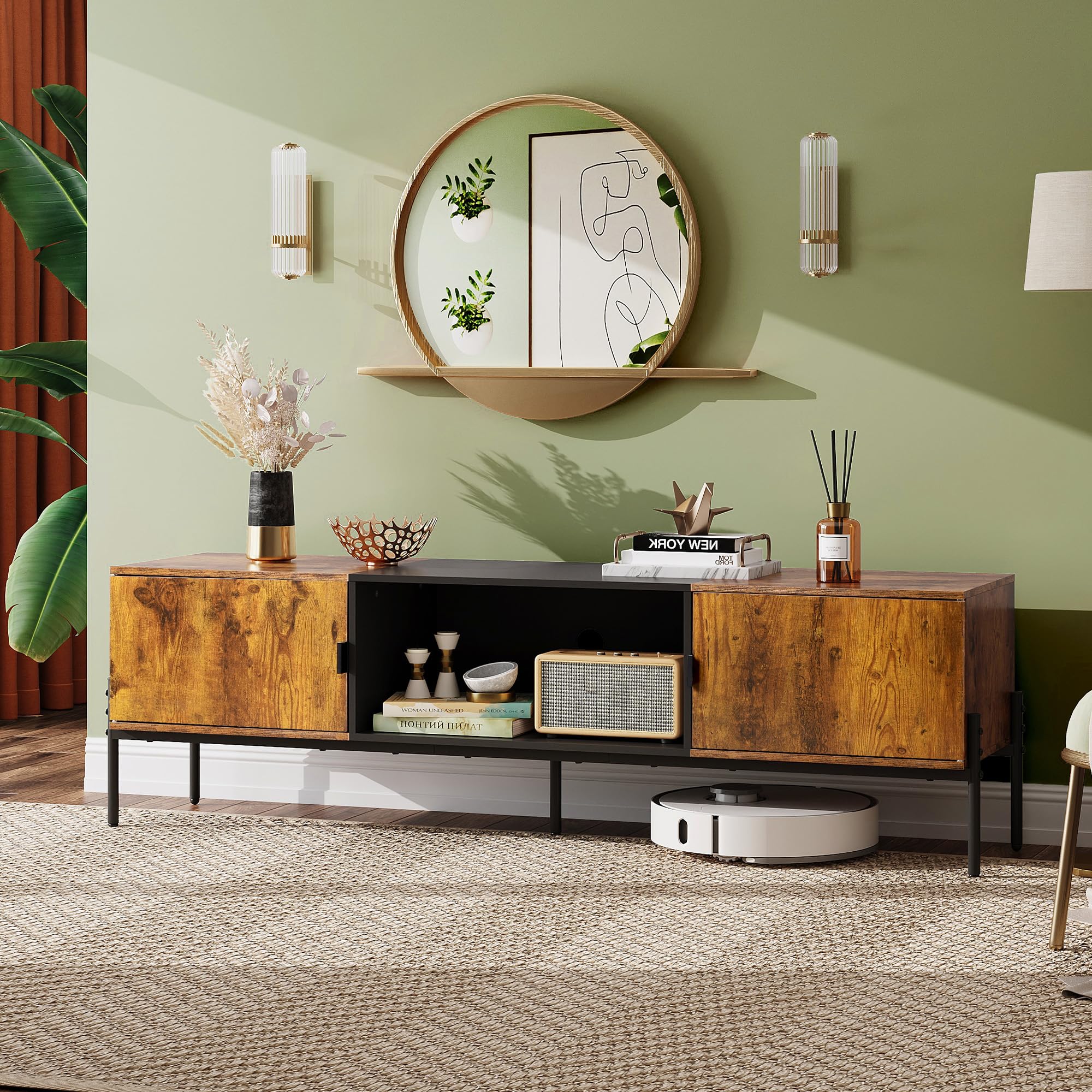 WLIVE TV Schrank, Lowboard für Fernseher bis zu 65 Zoll, 147 x 37 x 45 cm, Fernsehschrank TV Board mit Offenen Stauraum, Fernsehtisch für Wohnzimmer und Schlafzimmer Modern Stand for