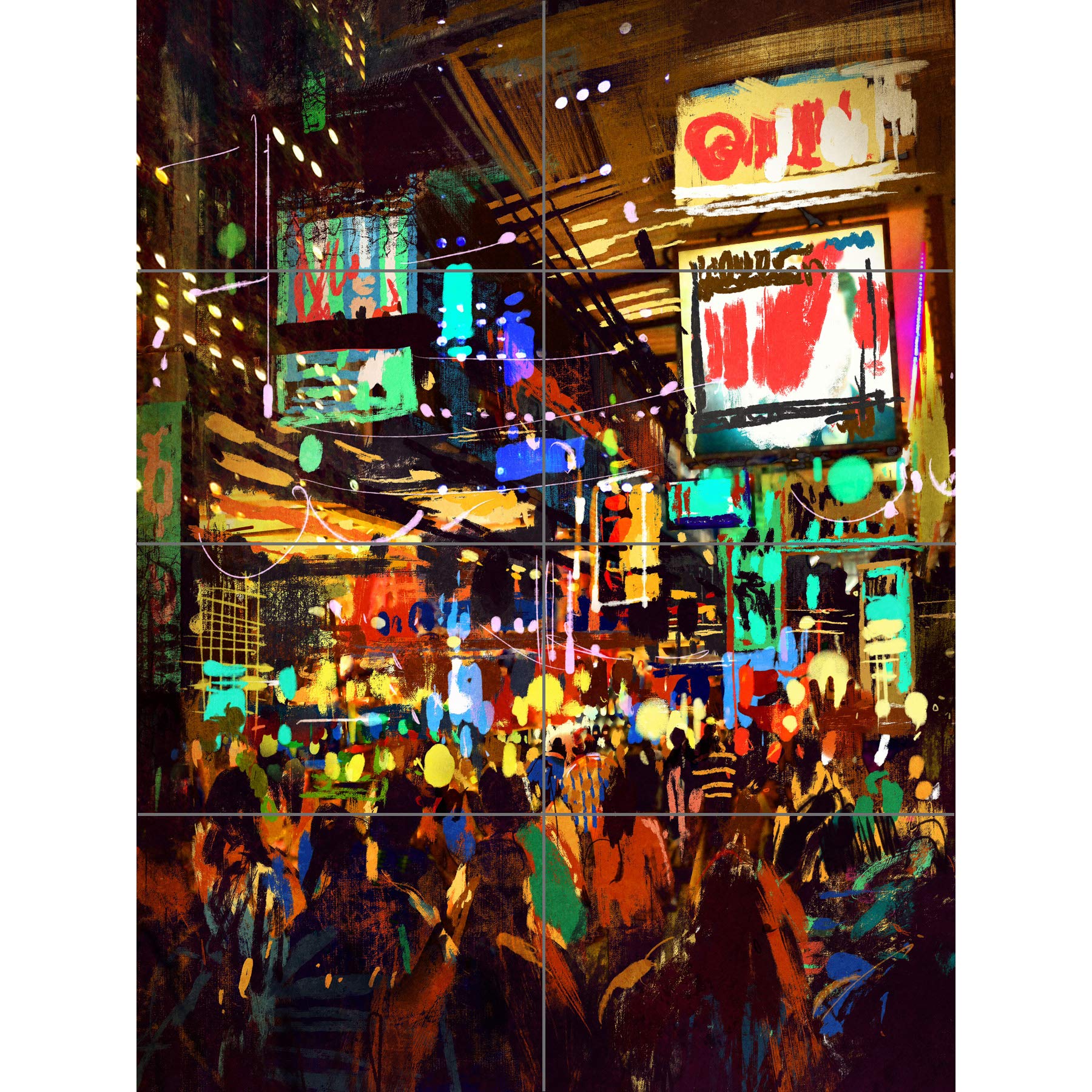 Artery8 Crowded Cityscape at Night XL Giant Panel Poster (8 Sections)