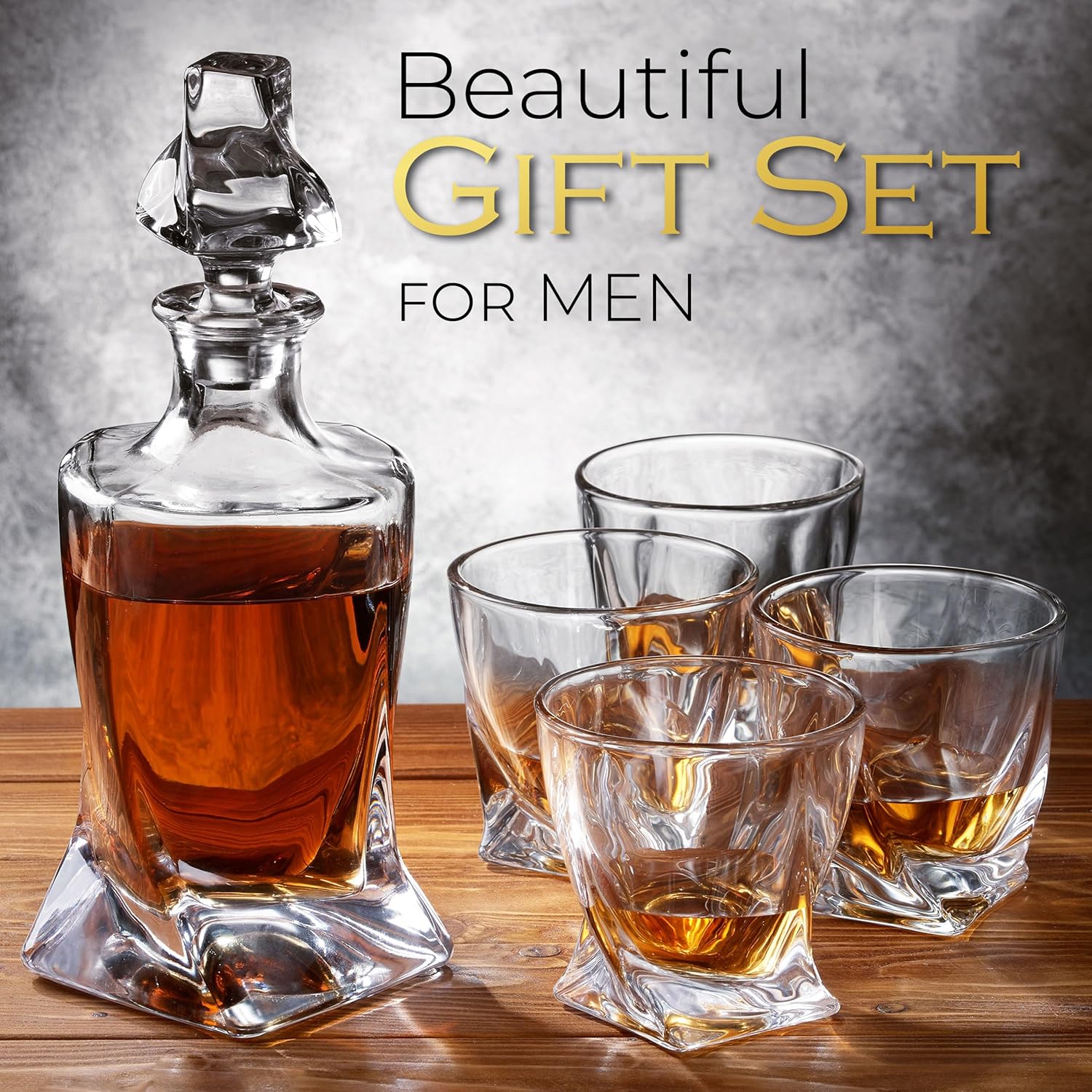 Whiskey Decanter Set for Men with 4 Drinking Glasses for Cognac, Bourbon, Rum, Scotch, Liquor Crystal Clear Decanter Sets House Warming Gifts New Home Whiskey Gifts for Men Dad Him - Image 2