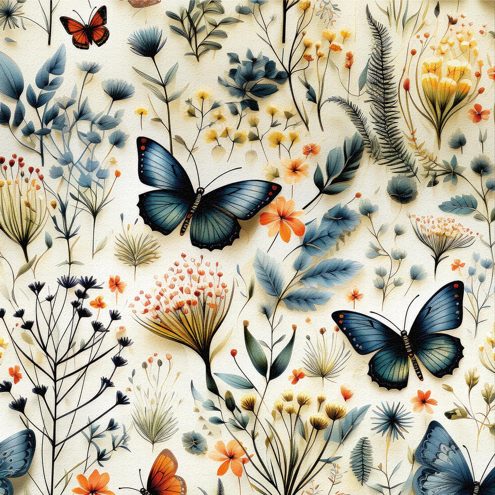 ICYEHAO Floral Wallpaper,44 x 600cm Self Adhesive Wallpaper Colorful Branches and Leaves Blue Background Peel and Stick Contact Paper, Removable Decorative Film for Cabinet Furniture โ image 1
