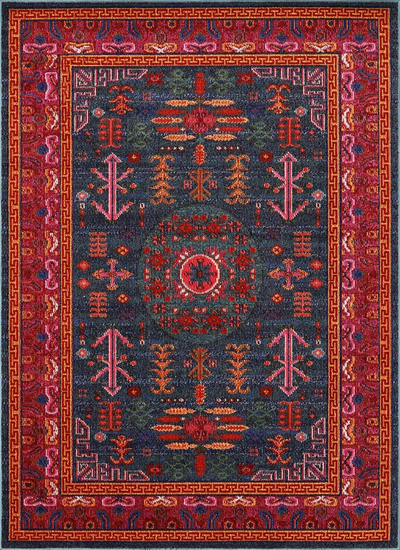BoutiqueRugs Cleveland Colorful Traditional Area Rug - Teal, Aqua, Navy - 7'10" x 10'2"
