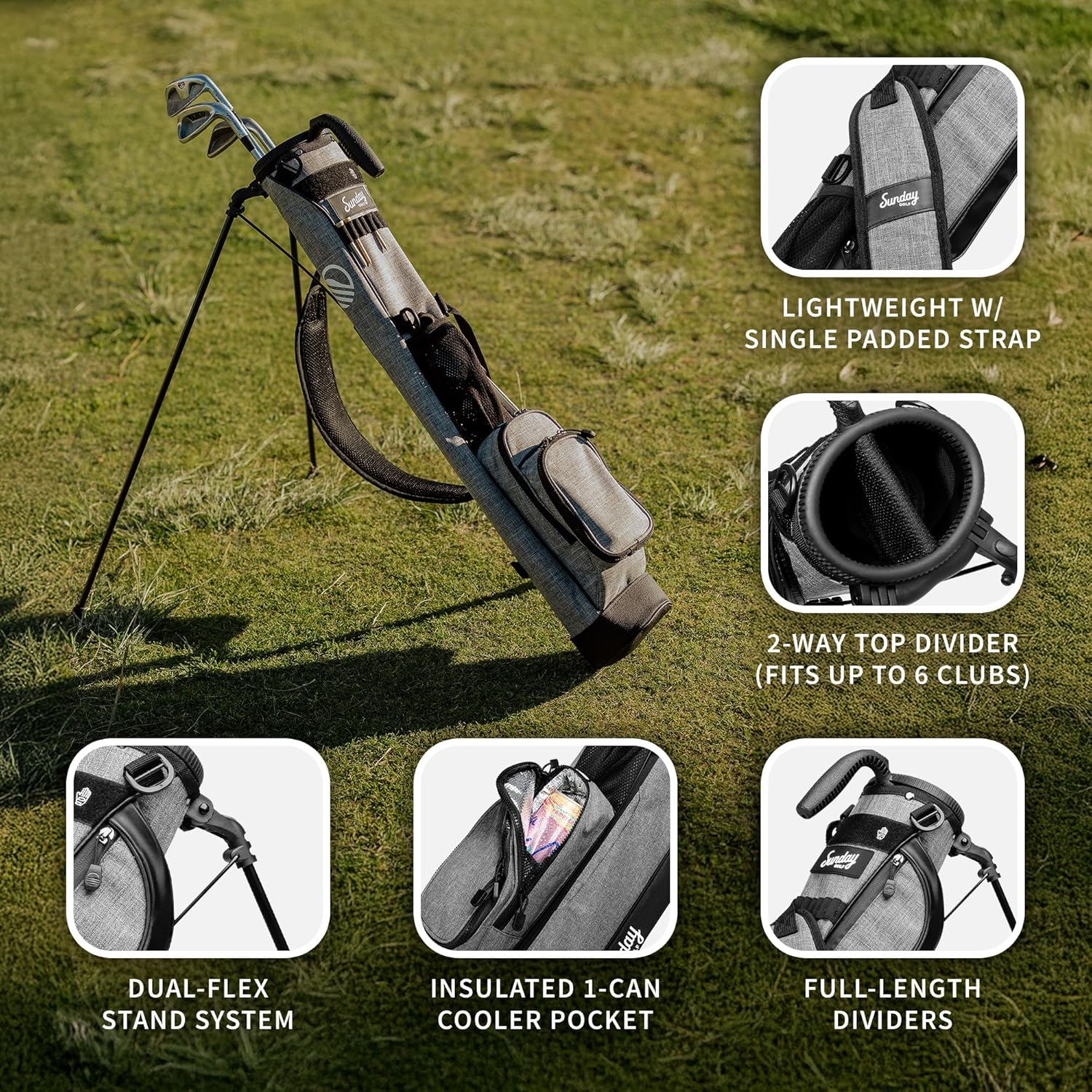The Original Sunday Golf Loma Bag – Lightweight Golf Bag with Strap & Stand, Easy to Carry Pitch n Putt Stand Bag for Driving Range, Par 3 & Executive Courses, 31 Inches - Image 5
