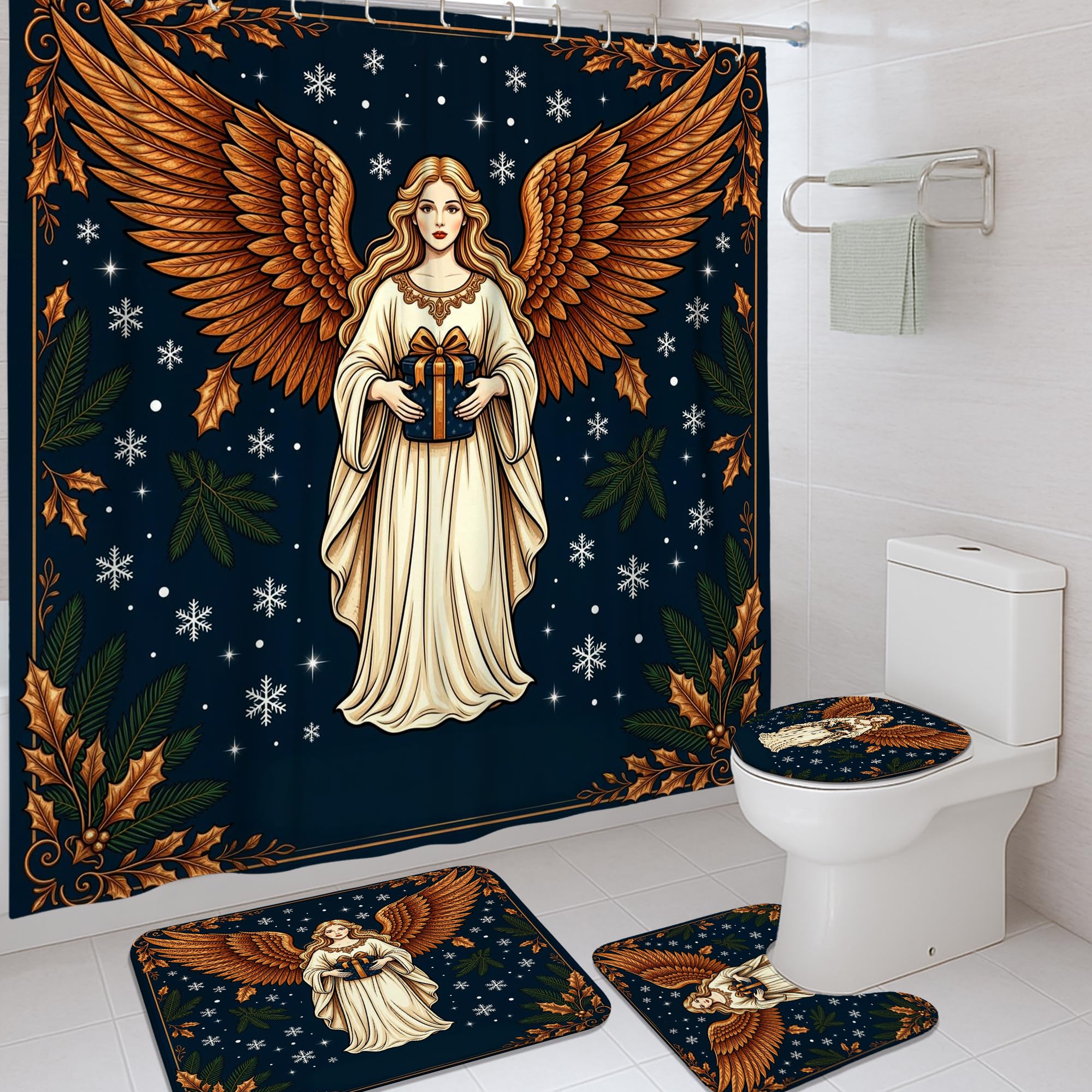 Rideau de douche ailes d'ange pour créer une ambiance féerique de Noël en hiver