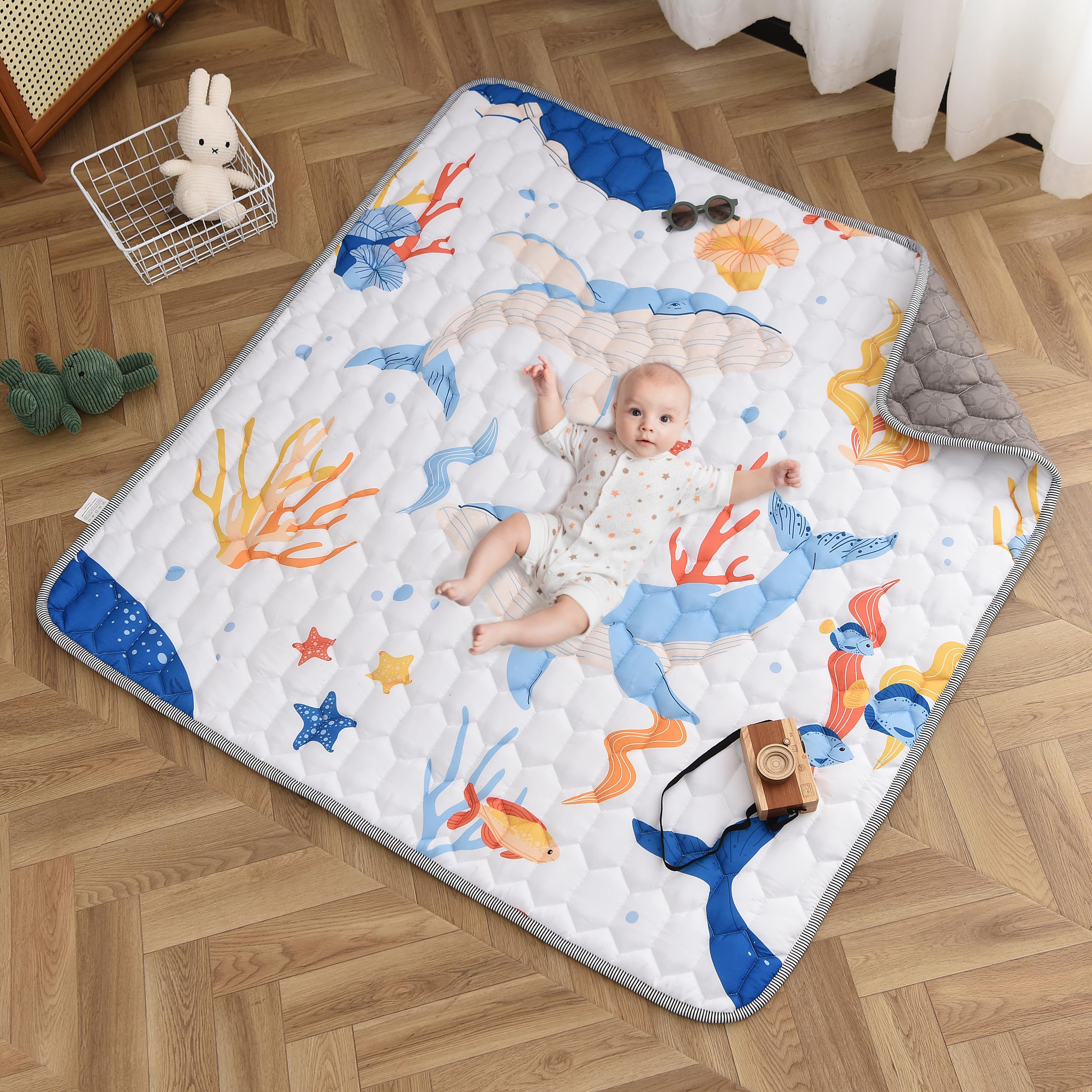 TADO MUSLIN Baby Play Mat 50x50 Inch, Thickened Soft Floor Mat for Playpen, Machine Washable Foam Crawling Mat with Non-Slip Bottom for Babies and Toddlers, Foldable Padded Playmat
