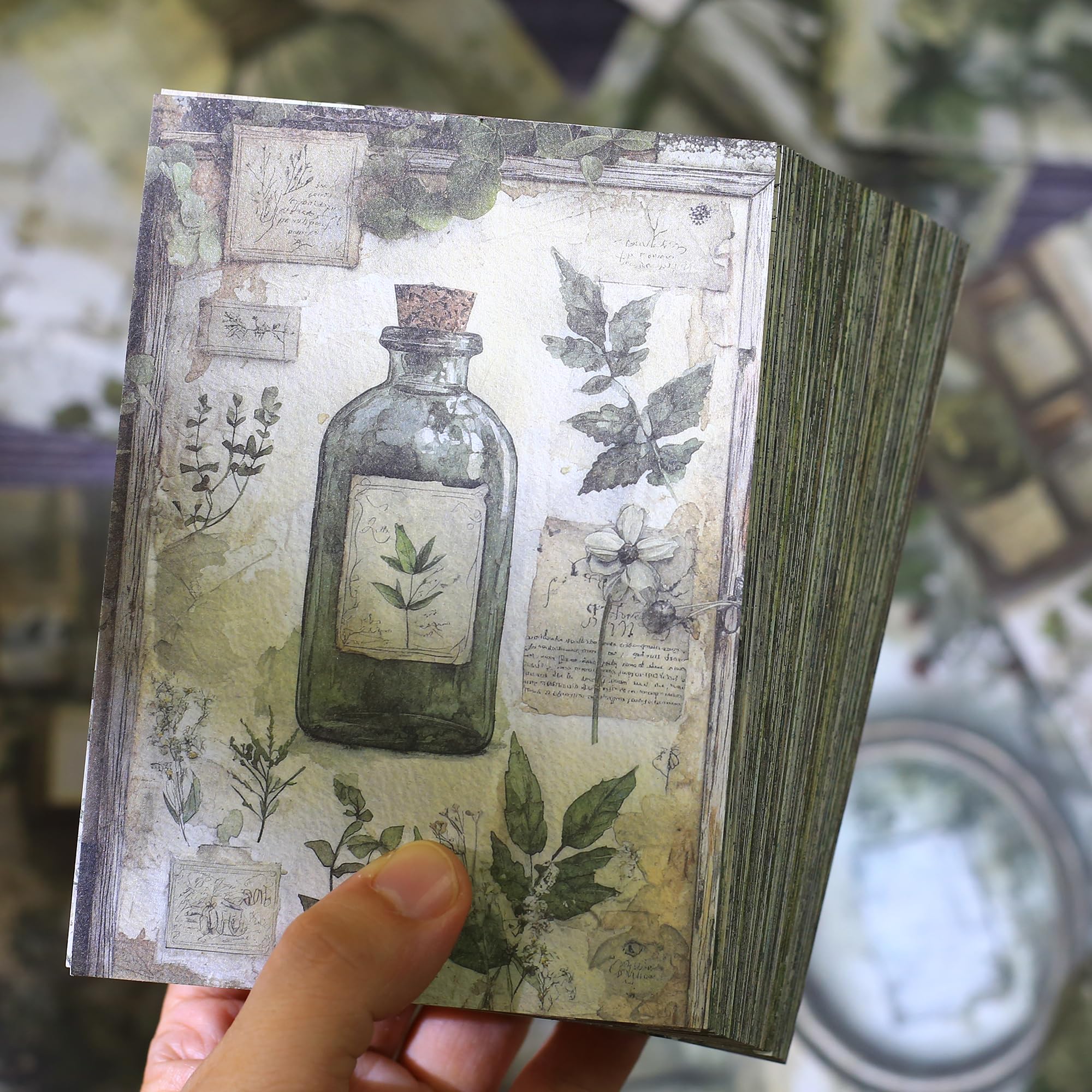 160 arkuszy vintage, kwiat, do scrapbookingu, papier, zielony, kolaż, kwiaty, bez powtarzających się wzorów, idealny do pamiętnika śmieci, kart DIY, albumów, artykułów do scrapbookingu, zielony, 9,9 x