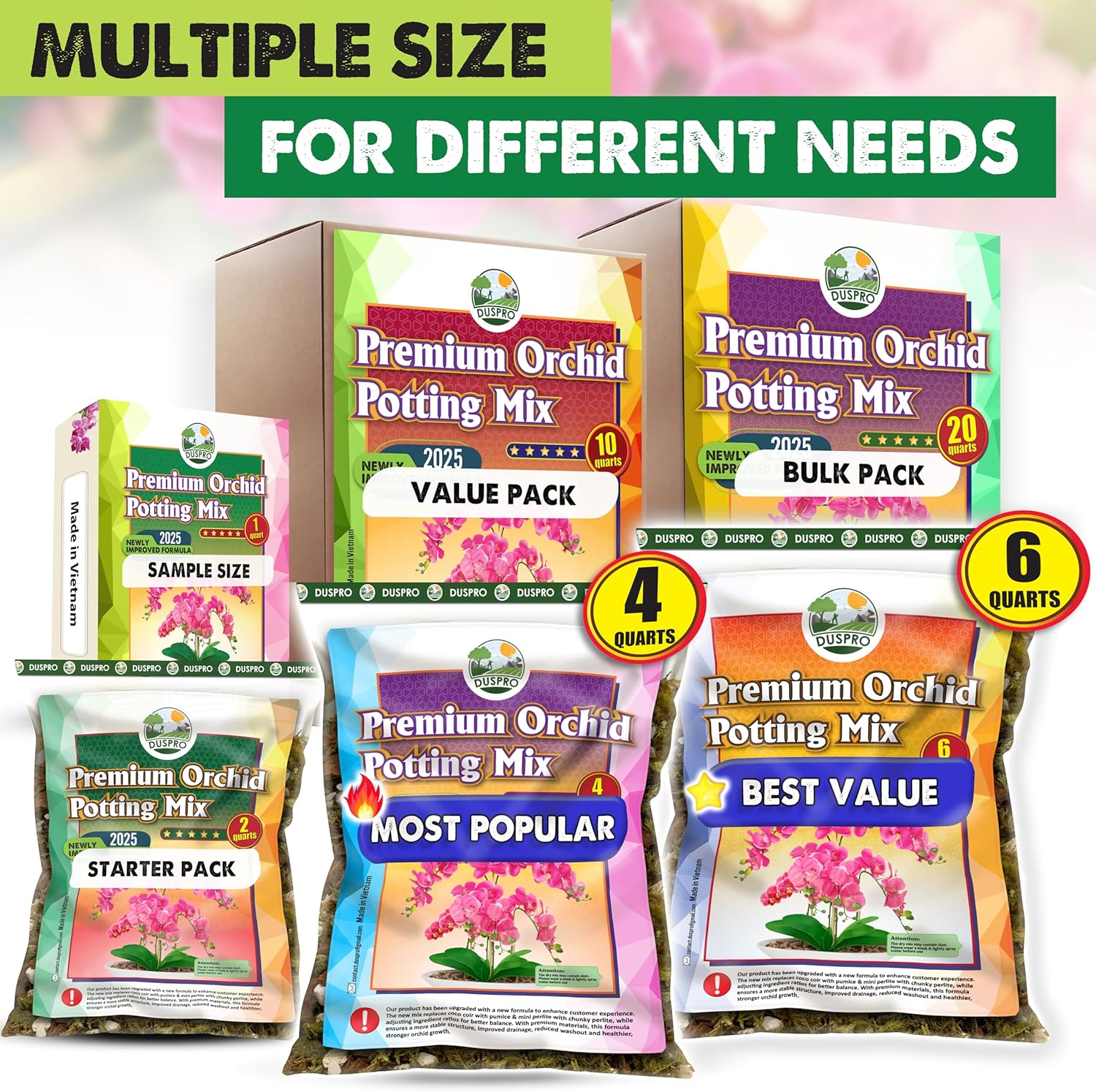 [Upgraded] DUSPRO Orchid Potting Mix for Repotting with Forest Moss, Pine Bark, Perlite & Pumice Natural Ingredients, Orchid Bark Potting Mix, Orchid Repotting Kit Drainage Indoor Potting Medium 6QT