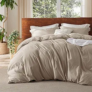 Bedsure 100% Washed Cotton Duvet Cover Full Size - Frosted Almond Minimalist Cotton Duvet Cover Linen Like for All Seasons - GentleSoft™ Plain Simple Bedding (Frosted Almond, Full, 80"x90")