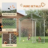 Vista 6 de PawHut Perrera para perros al aire libre, valla resistente para correr al aire libre con cubierta impermeable, eslabón de cadena galvanizado