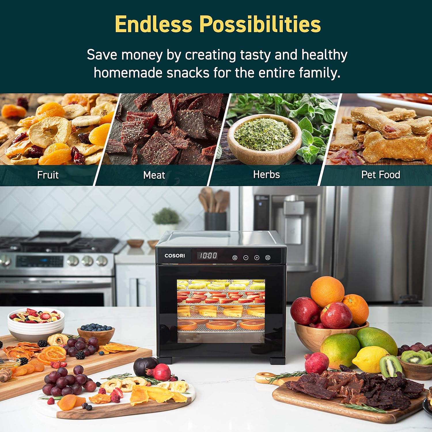 Blасk Frіdау 🔥 COSORI Food Dehydrator (50 Recipes) for Jerky Fruit, Meat, Dog Treats, Herbs, and Yogurt, Dryer Machine with Temperature Control, 6 Stainless Steel Trays, ETL Listed, Silver