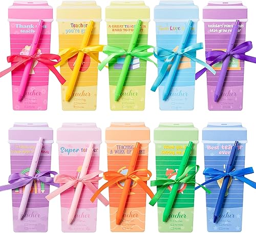 ANGOLIO 10Sets Teacher Coffee Cup Notepads with Pens - Valentine's Day Teacher Appreciation Gifts Sticky Note Personalized to Do List Note for