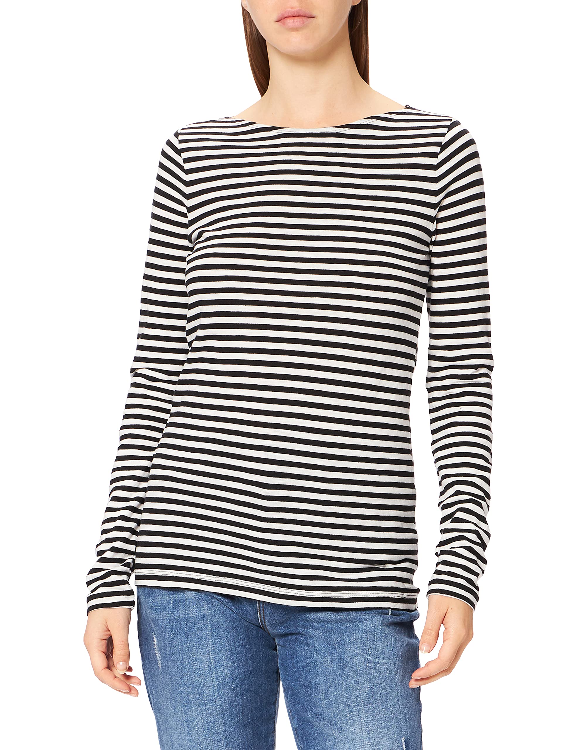 Marc O'Polo Damen Langarmshirt aus Bio-Baumwolle mit U-Boot-Ausschnitt