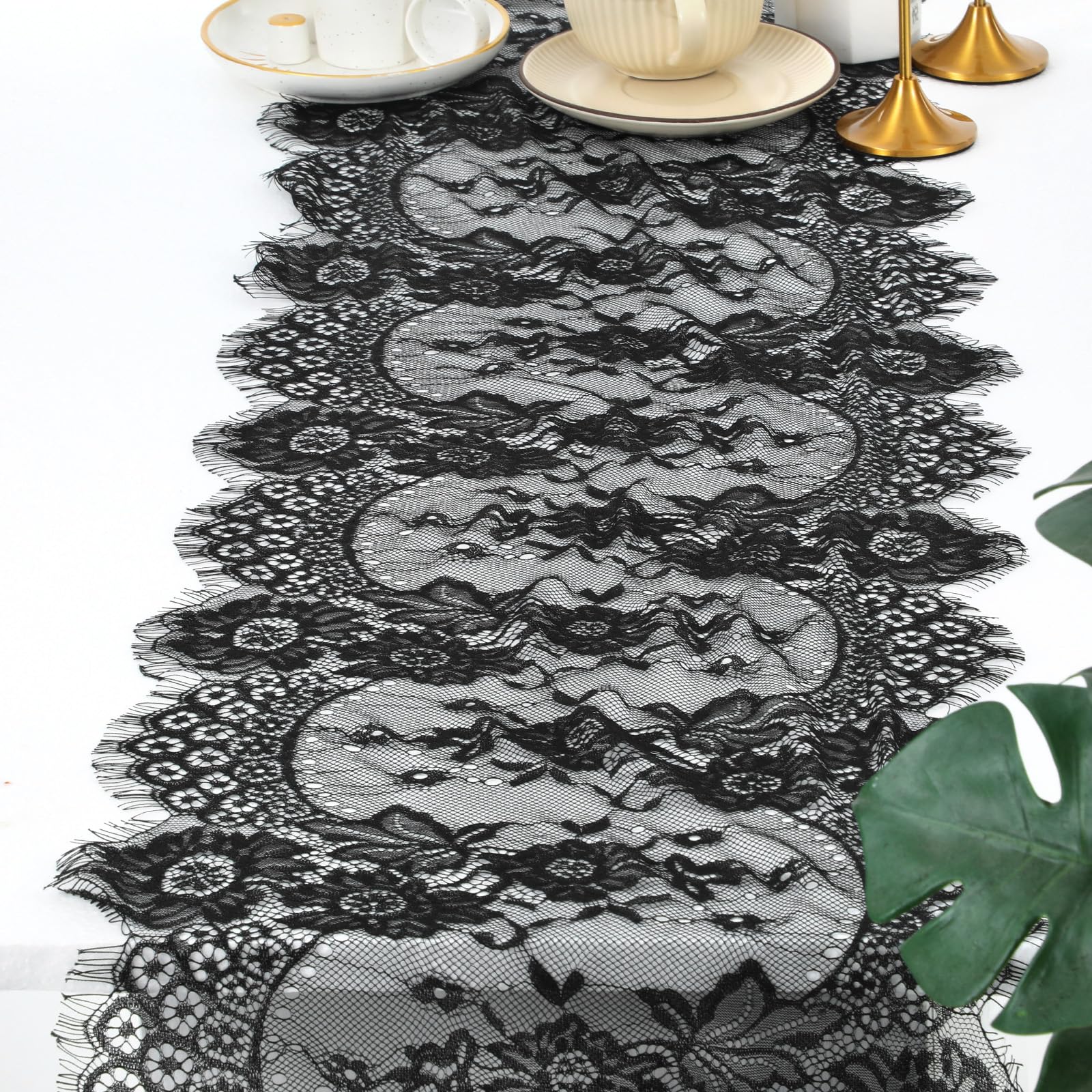 Black Lace Table Runners Decoration, Vintage Lace Runners for Tables Black Laces Tablecloth Wedding Anniversary Table Runner Decor Elegant Tables Runner for Engagement Hotel Home, 14 X 120 Inches