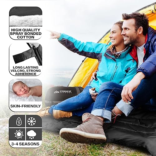 Miniatura 2 de Saco de dormir doble para adultos, para 2 personas, clima frío (3-4 estaciones), cama de campamento, extra ancho y cálido, tamaño Queen XL