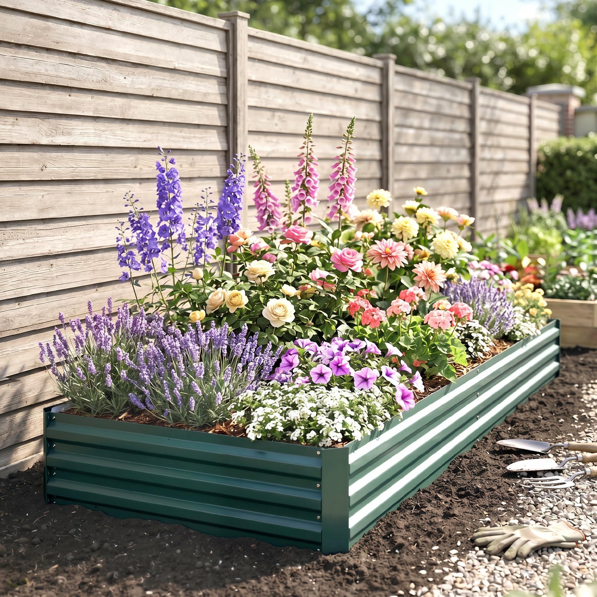 Outsunny Carré Potager en Métal Modulable 241x90,5x30cm Vert Foncé | Potager Surélevé, Acier Galvanisé, Jardinière Extérieur Anti-Rouille, pour Légumes et Fleurs