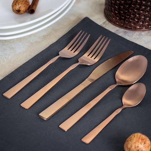 Miniatura 6 de MegaChef Cravat - Juego de cubiertos de 20 piezas, cubiertos de acero inoxidable para 4 pulgadas, color rosa mate