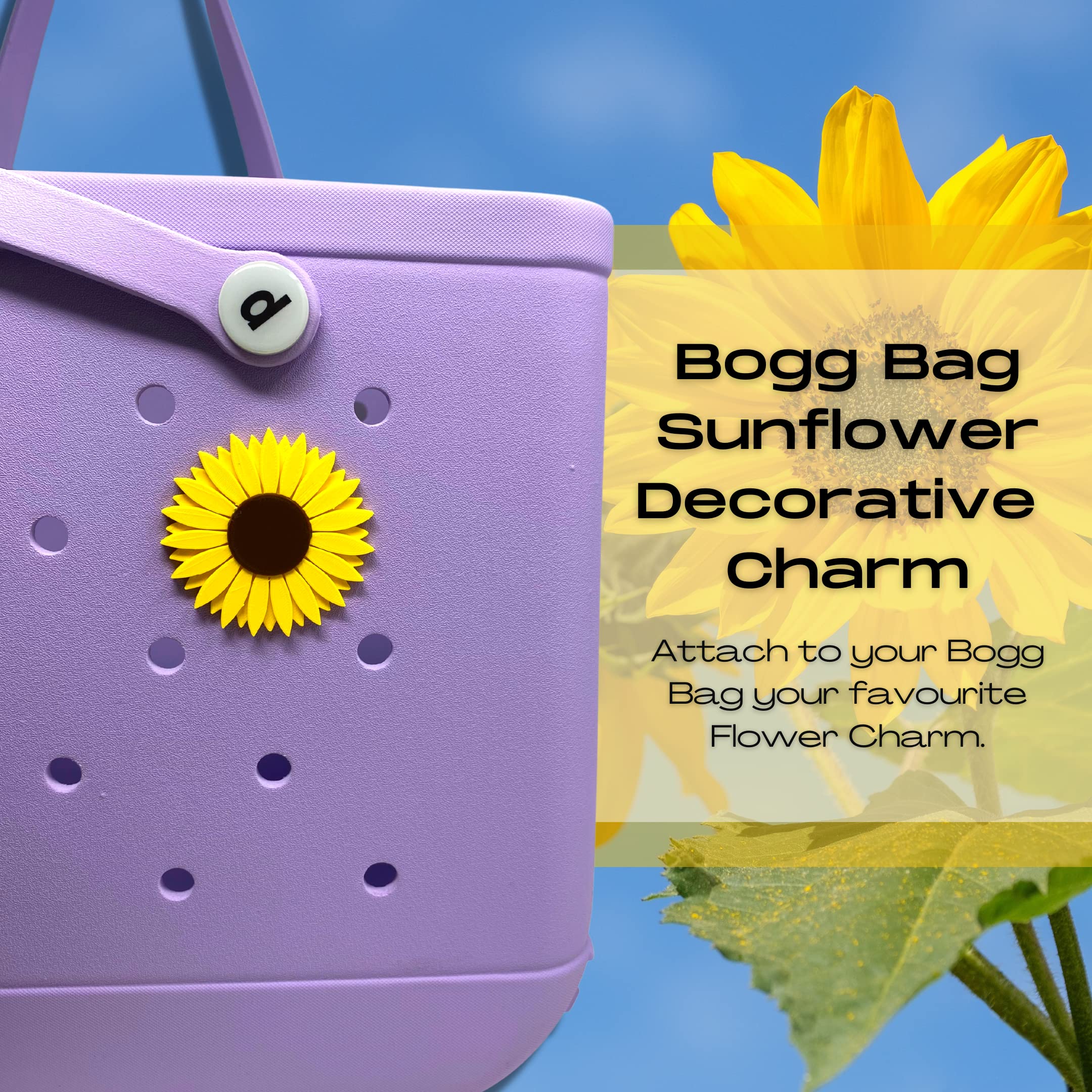 FRESHe BOGLETS - Flower Charm Accessory Compatible with Bogg Bags A Cute Decorative Perfect for Customizing Your Bag (Sunflower Charm) Yellow,Brown