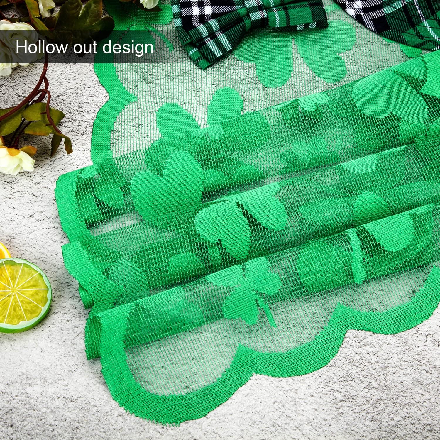 Boao St. Patrick's Day Table Runner Tablecloth, Irish Clover Embroidered Tablecloth Green Shamrock Lace Table Cover Topper Dresser Scarf for Spring Wedding Shower Party Supplies(1 Piece,13 x 72 Inch)