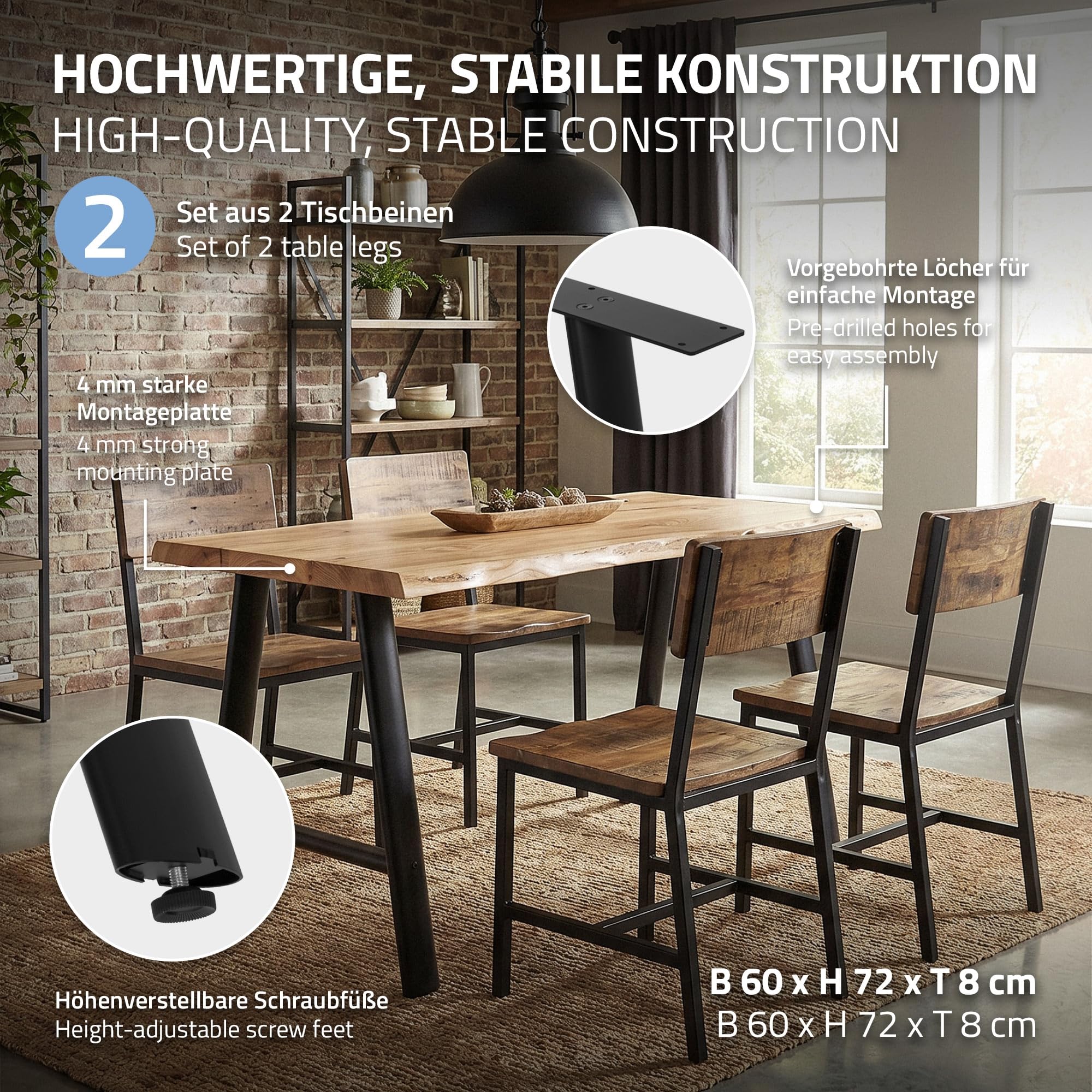 ML-Design Nogi Stolu Metalowe, Zestaw 2 Szt., Czarne, Plozy Stolowe Outdoor Odporne na Warunki Atmosferyczne, Konstrukcja w Ksztalcie Litery A ze Stali, Podstawa do Blatu i Mebli, Owalne, 60x72 cm