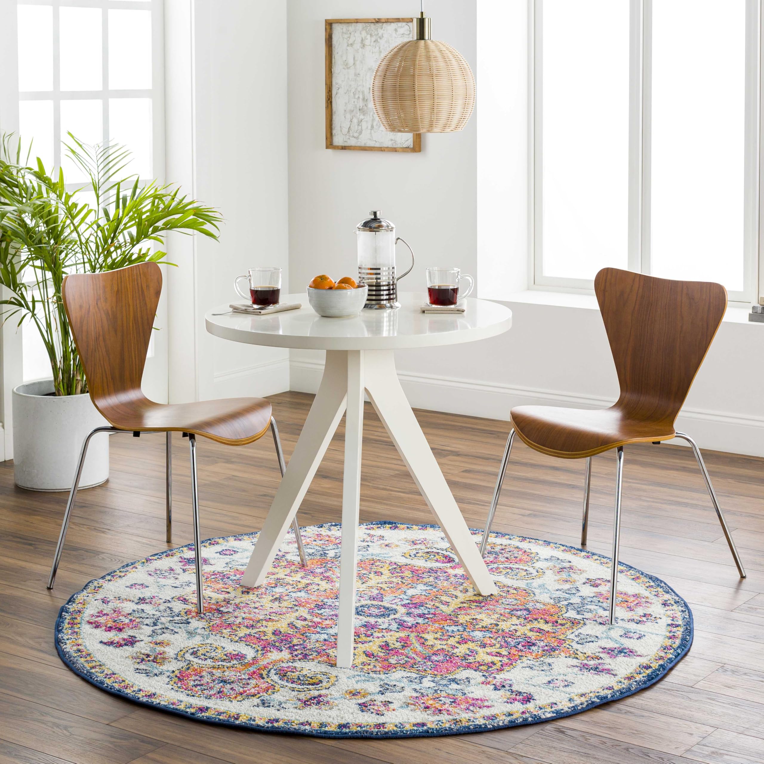 Livabliss Lou Asmara Vintage Carpet 120x120 cm, Traditional Multicolour Boho Design for Living Room, Dining & Kitchen, Easy Care Pile, Blue Orange