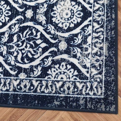 Miniatura 5 de Antep Rugs Alfombras antideslizantes (antideslizante) 8 x 10 con parte trasera de goma floral geométrica de bajo perfil para interiores (azul