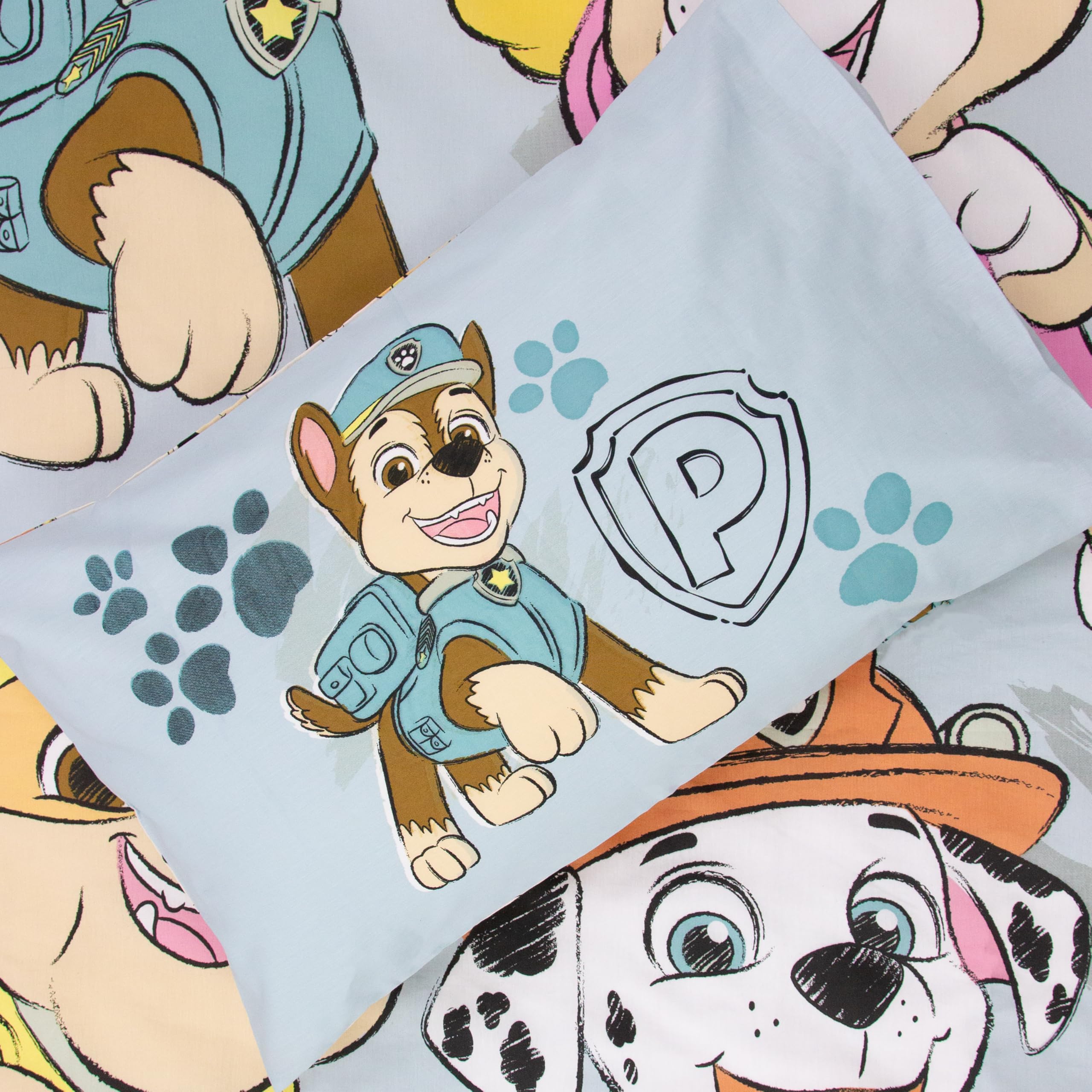 Paw Patrol offiziell Lizenziertes Skizzen-Design Einzelbettwäsche-Set | Wendbares 2-seitiges Hundebettzeug einschließlich passendem Kissenbezug | Perfekt für das Kinderzimmer | Polybaumwolle