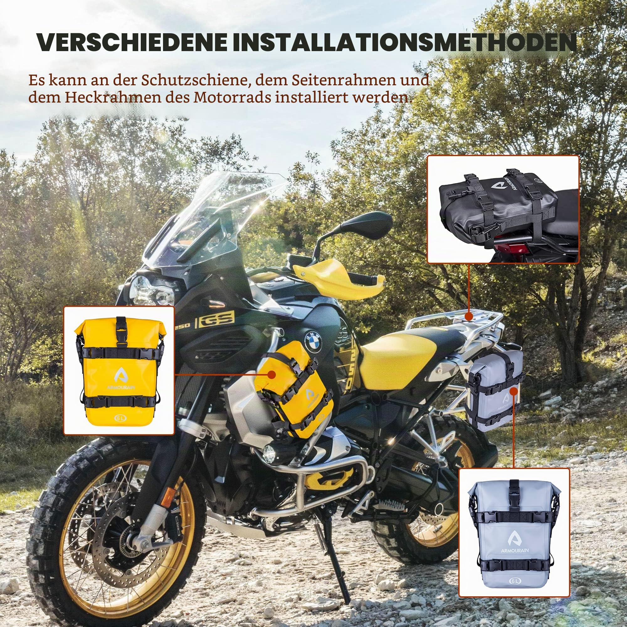 Motorrad Stoßstangen Seitentasche Wasserdicht 6L 8L 15L Sturzbügel Seitentaschen mit Schultergurt Seitenkoffer PVC Schwarz