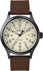 Relógio masculino Expedition Scout de 40 mm – caixa preta e mostrador com pulseira deslizante de couro oliva