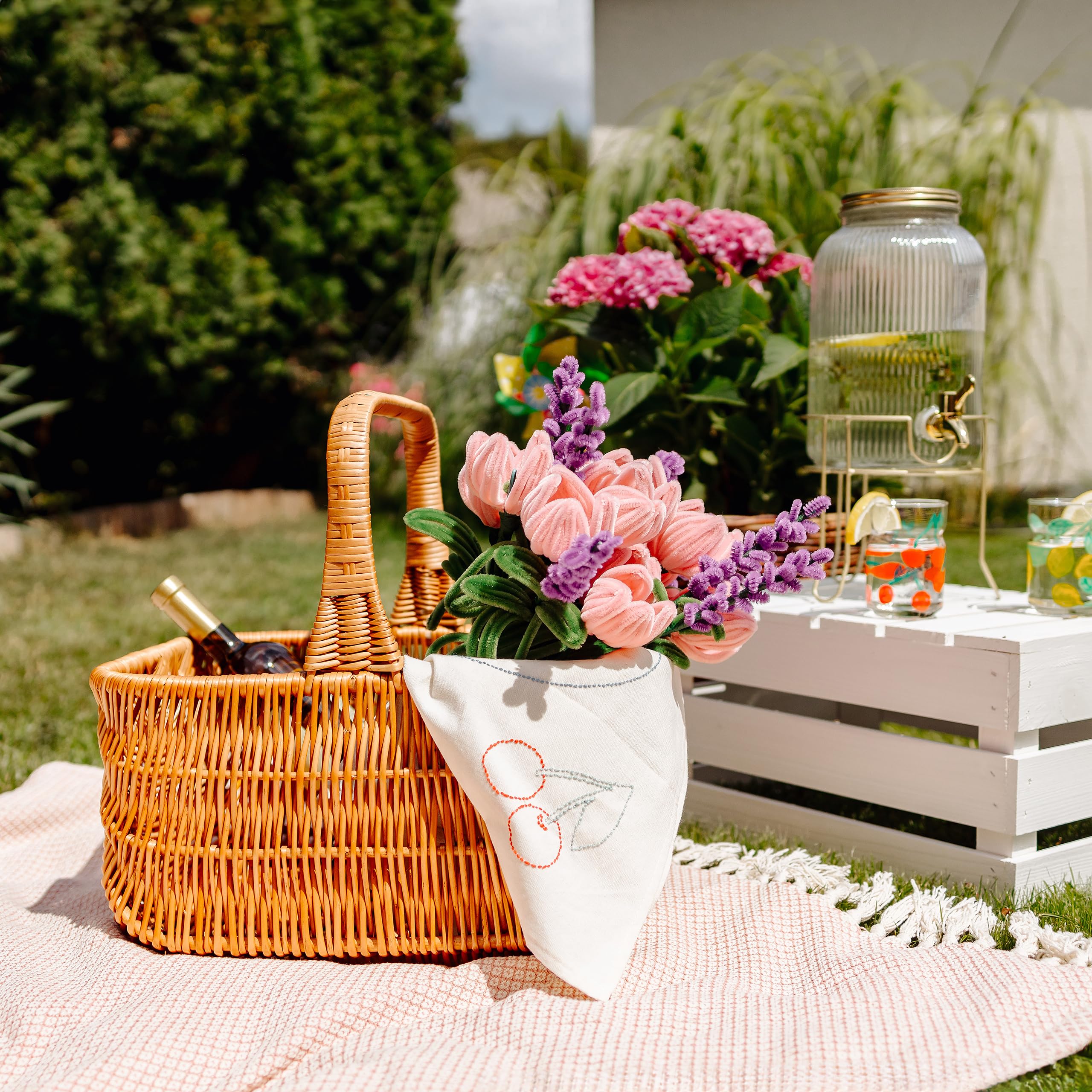 Creative Home Cesta de Mimbre Holandesa Grande con Asa | 42x32x40cm (+/- 1cm) Ligera | para Picnic Plantas Almacenaje Decoración | Tejida a Mano | Marrón Natural | Multiuso, Práctica y Duradera