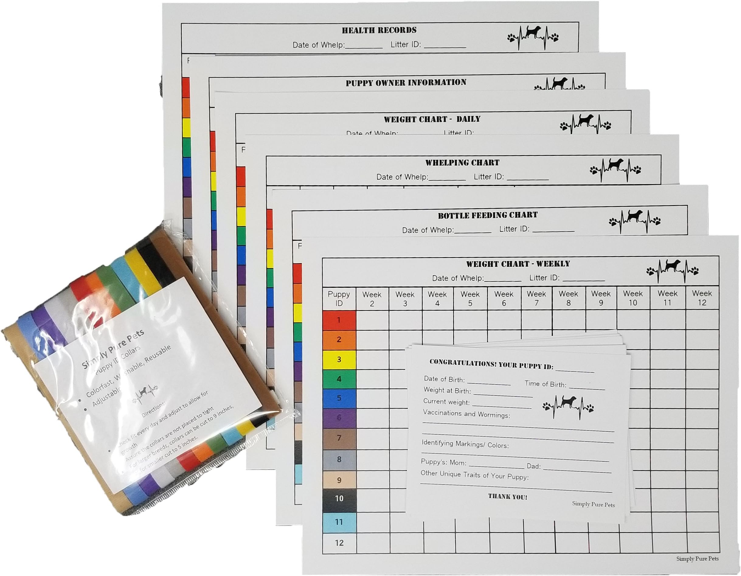 Puppy Whelping Charts for Record Keeping, Bundled with Whelping Collars, Great for Breeders, Works Great for Recording and Tracking Data for Litters