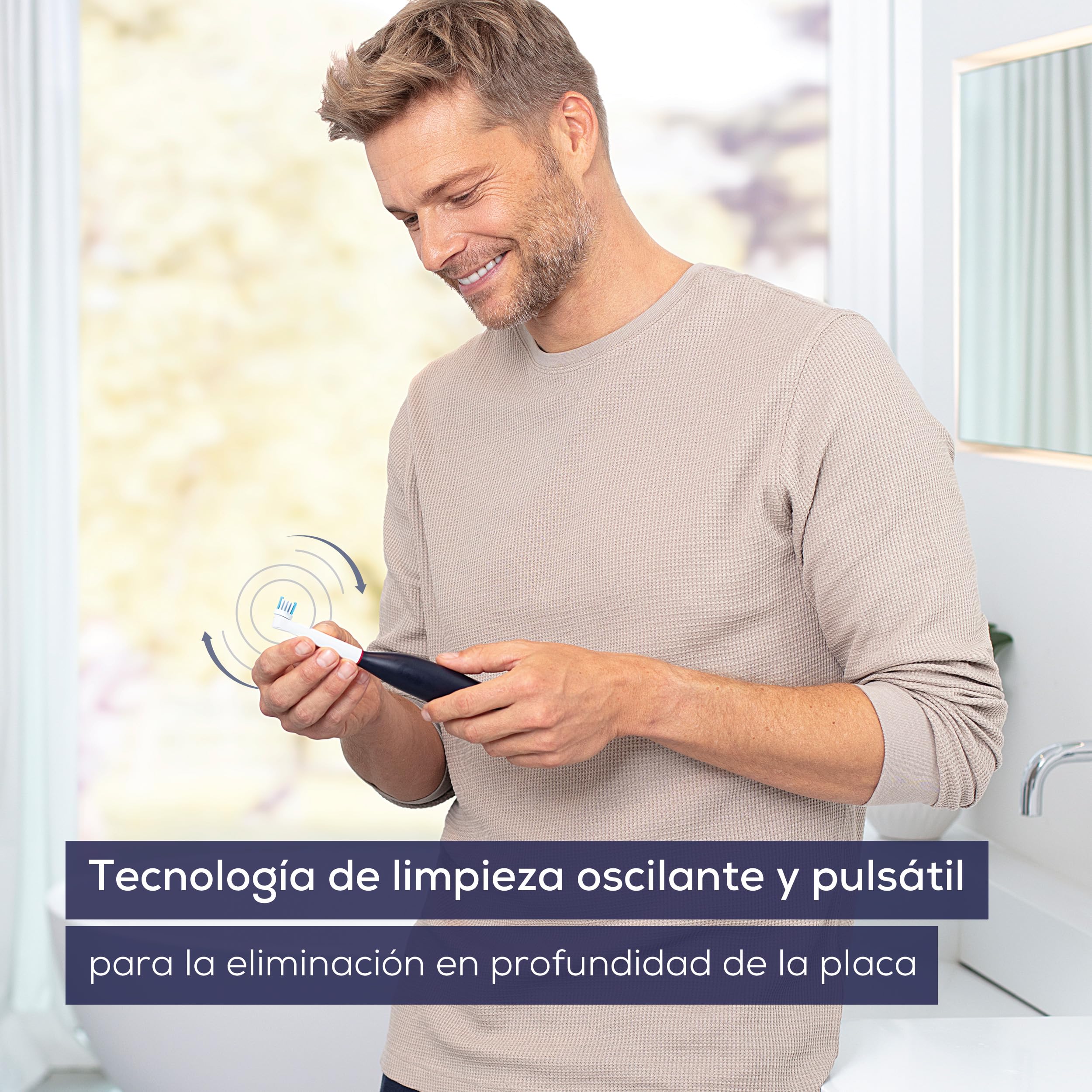 Cepillo eléctrico, 3 programas de limpieza para el cuidado dental, tecnología de limpieza oscilante-pulsante para eliminar la placa, sensor de presión integrado, batería recargable