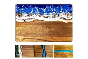 Handcrafted Acacia Wood Cutting Board Resin Blue Wave Pattern
