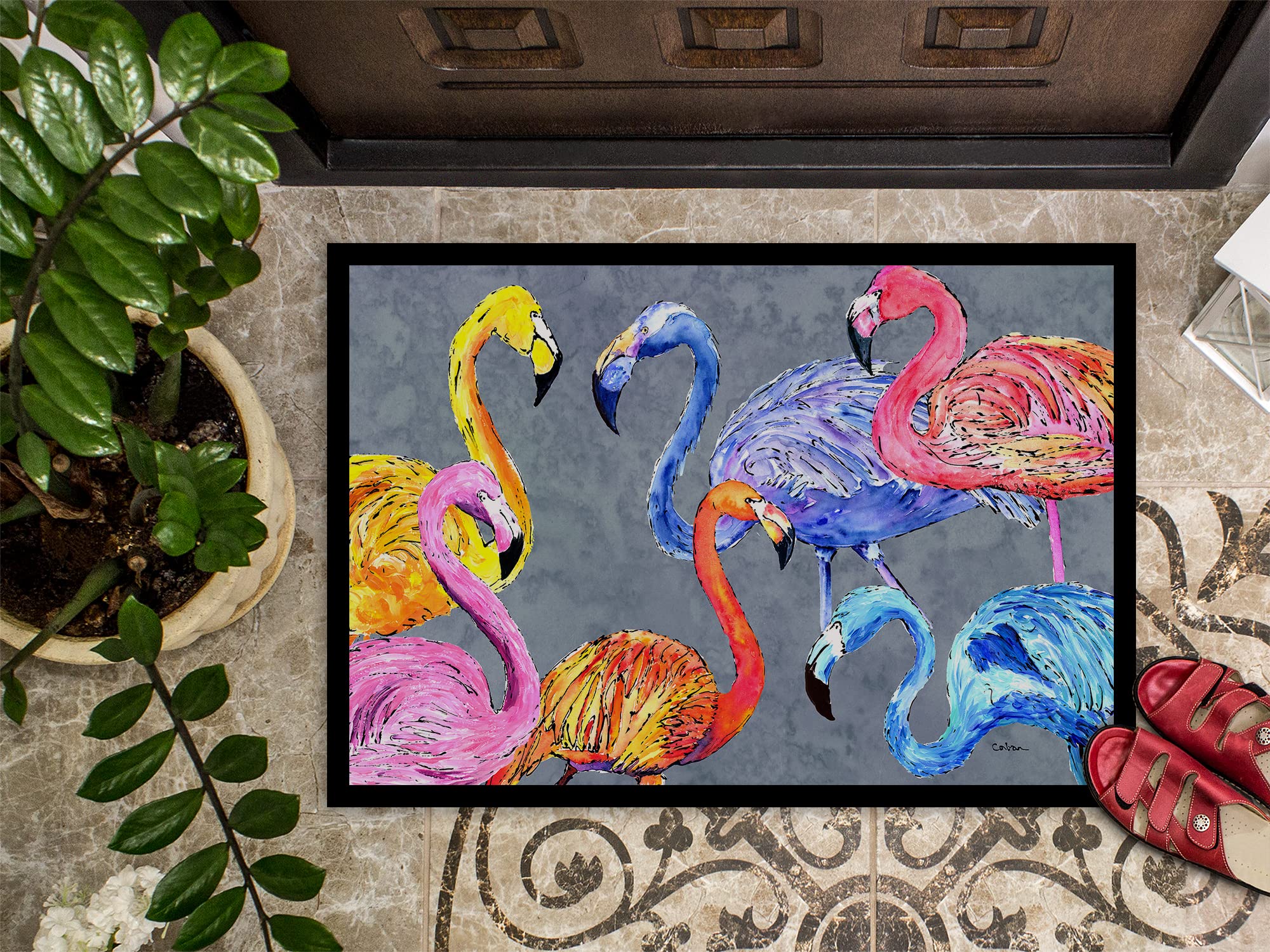 Caroline's Treasures Flamingo Six Senses - Zerbino per interni ed esterni, 61 x 91,4 cm, multicolore
