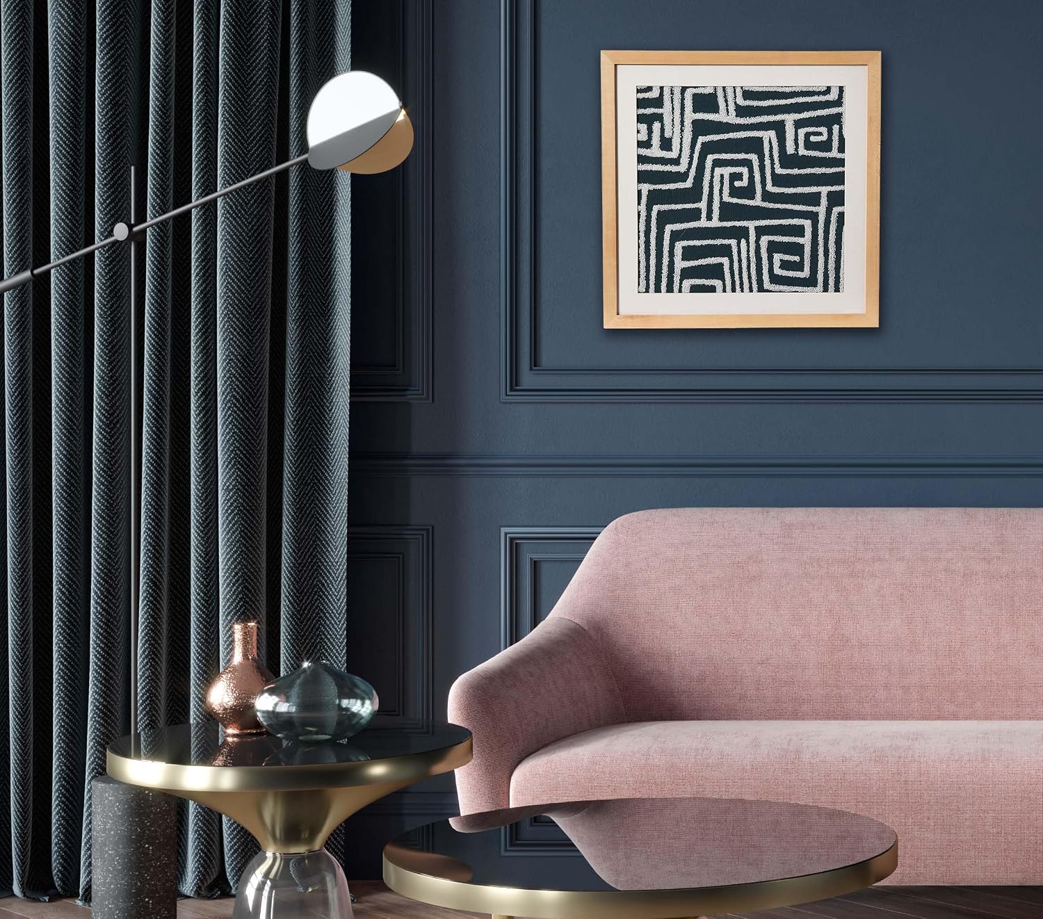 Creative Co-Op 18" Square Tufted Abstract Embroidery in Wood Frame