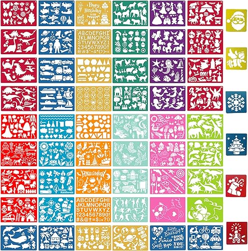 Juego de 60 plantillas de dibujo para niños, plantillas de plantillas de pintura de dibujo de plástico para niños, manualidades, proyectos de arte