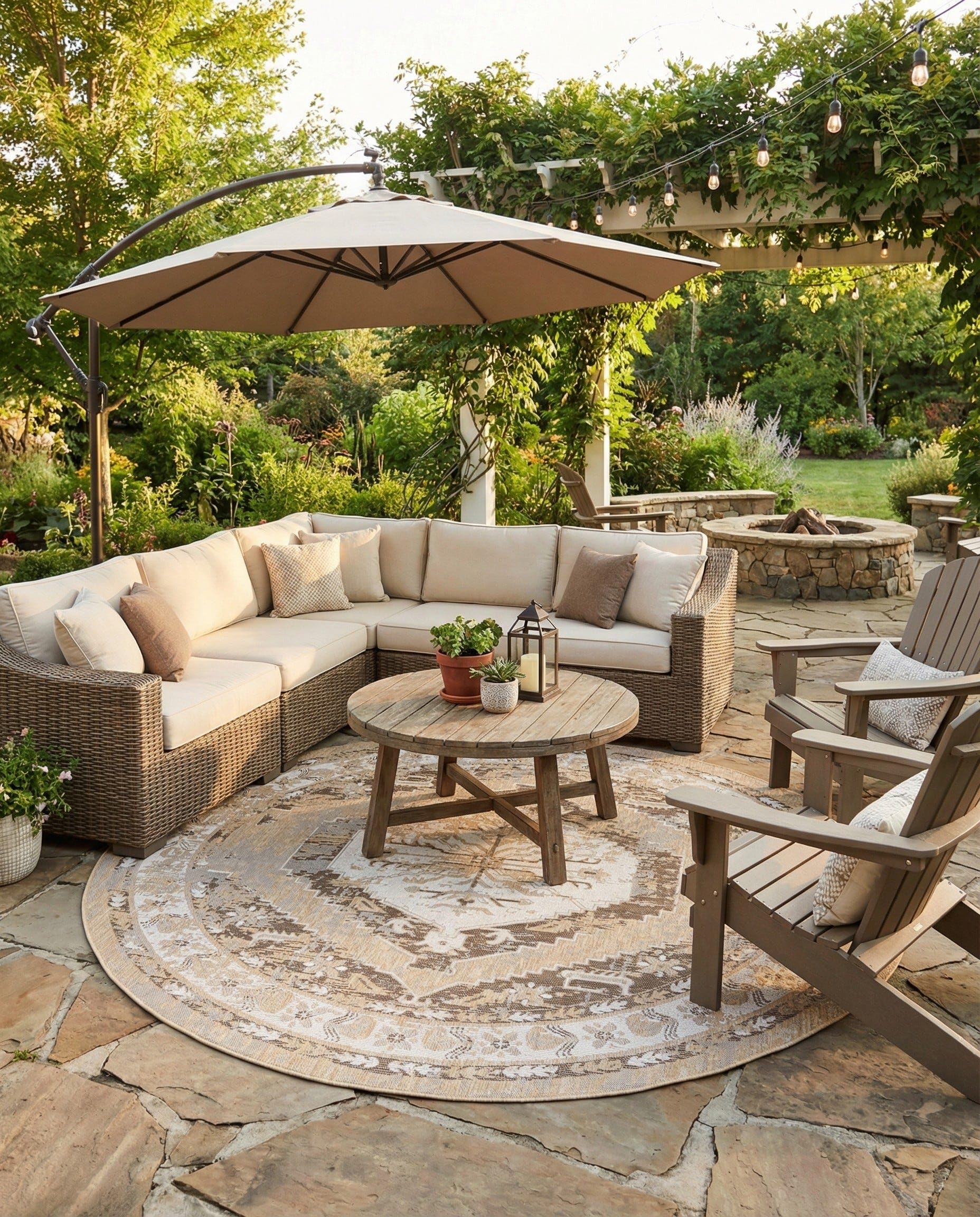 Rugs.com - Outdoor Traditional Rug – 10 Ft Round Natural Easy-Clean Washable Rug – Weather-Resistant Flatweave for Patios, Decks, and Porches